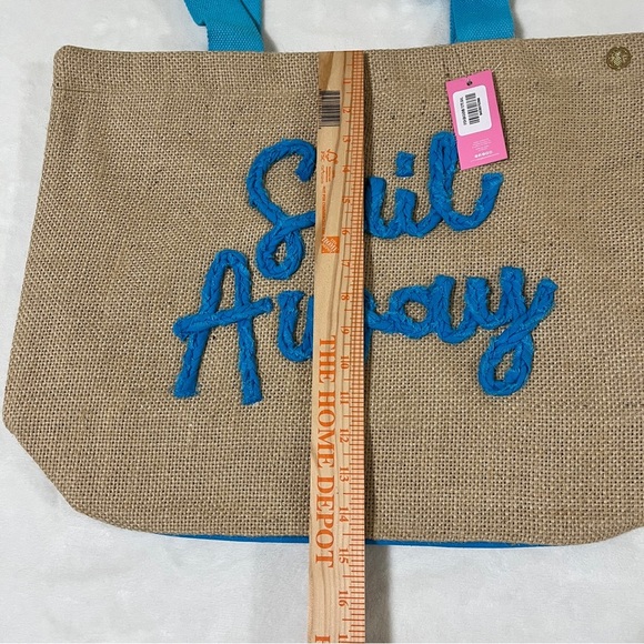 SIMPLY SOUTHERN Beach Pool Tote Bag Jute with Blue Sail Away Applique - Picture 7 of 10
